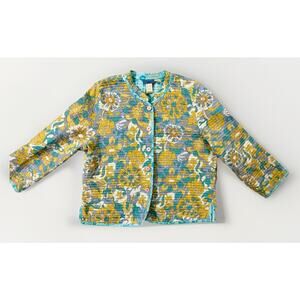 Provence D'Amour Reversible Jacket Women Size XL Cotton Quilted Eyelet Multicolr